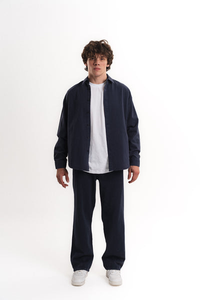 Oversize Gabardin Gömlek - Lacivert