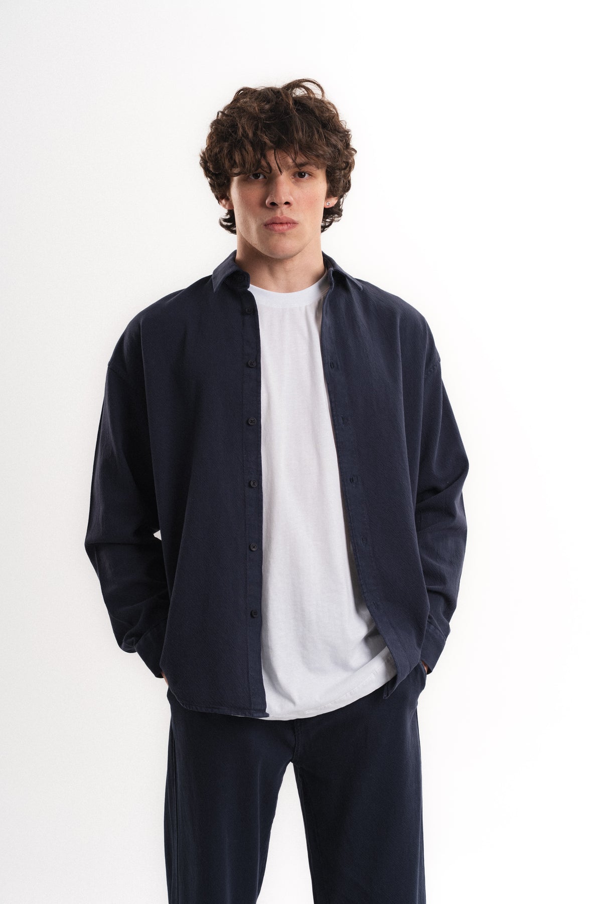 Oversize Gabardin Gömlek - Lacivert