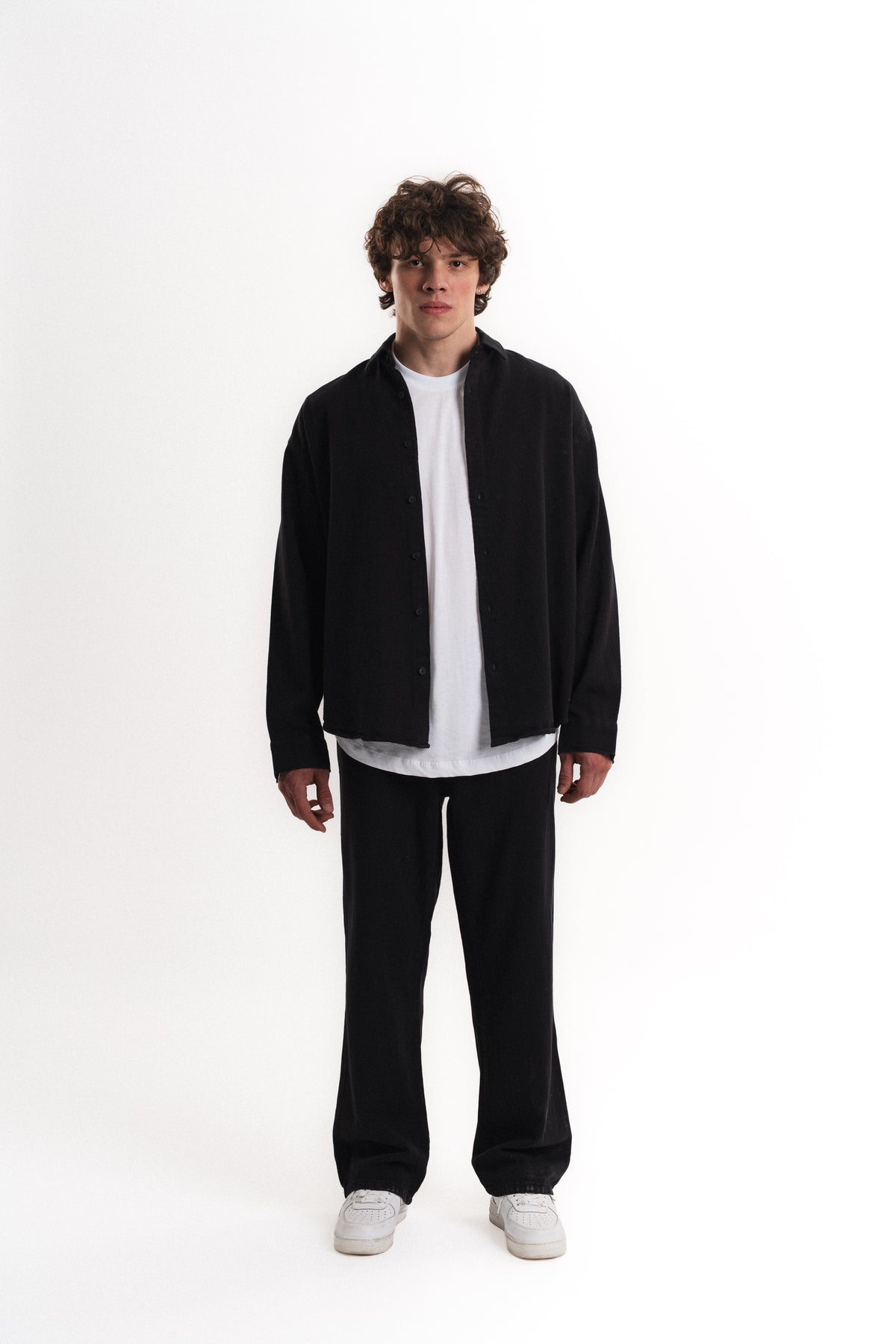 Oversize Gabardin Gömlek - Siyah
