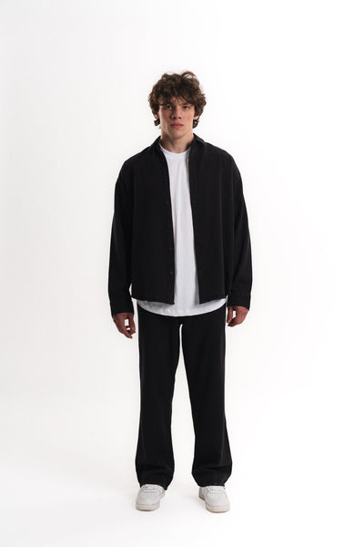 Oversize Gabardin Gömlek - Siyah