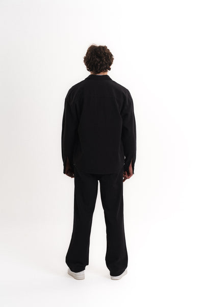 Oversize Gabardin Gömlek - Siyah