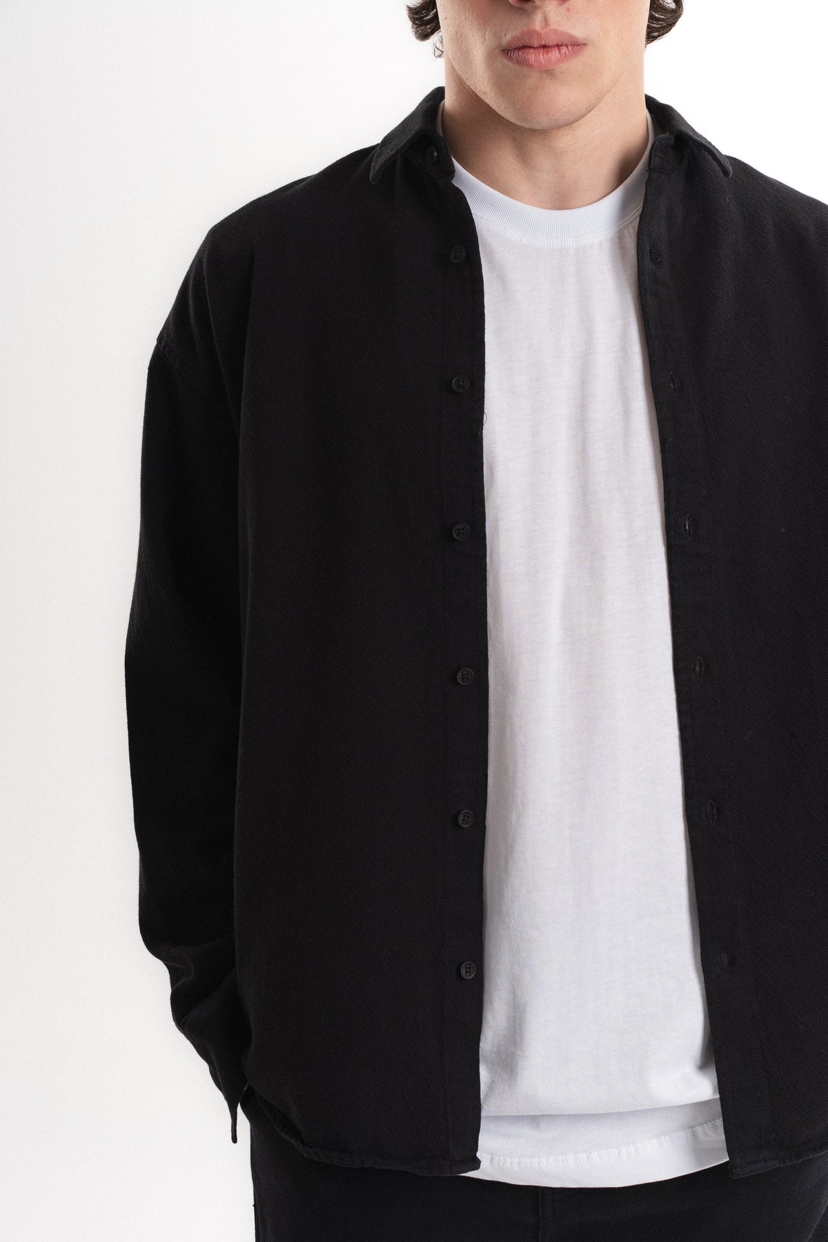 Oversize Gabardin Gömlek - Siyah