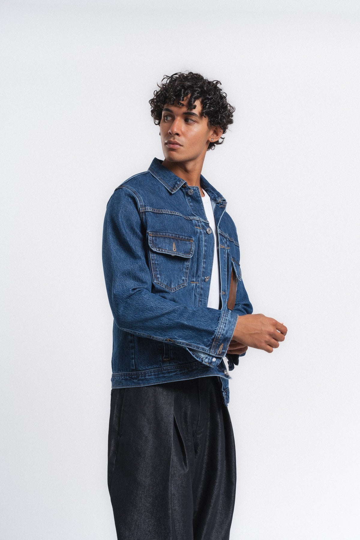 Rider Cep Detaylı Denim Ceket Mavi ürün görseli 6