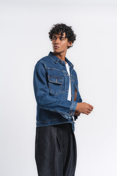 Rider Cep Detaylı Denim Ceket Mavi ürün görseli 6