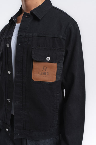 Rider Cep Detaylı Denim Ceket Siyah ürün görseli 1