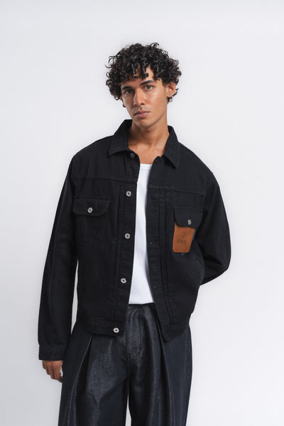 Rider Cep Detaylı Denim Ceket Siyah ürün görseli 3