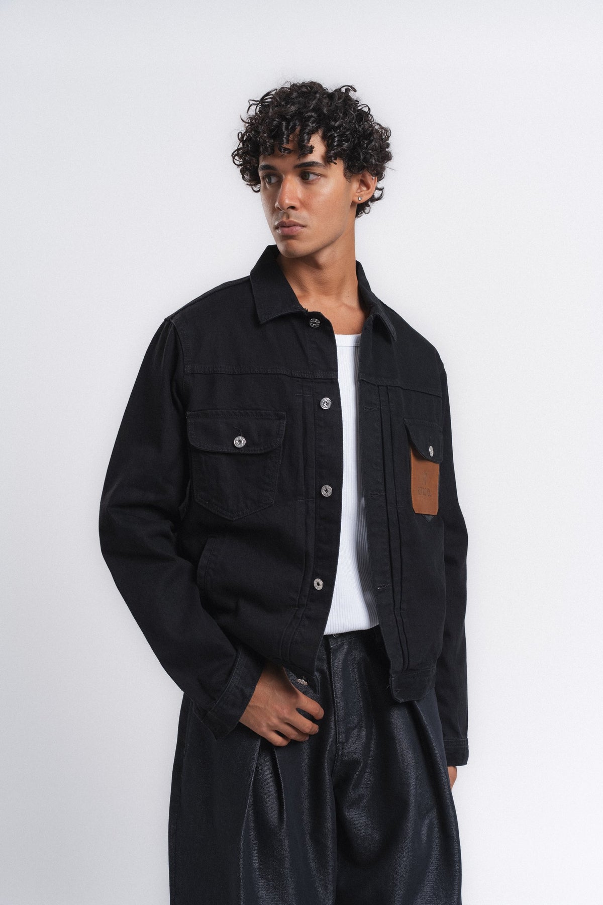 Rider Cep Detaylı Denim Ceket Siyah ürün görseli 5