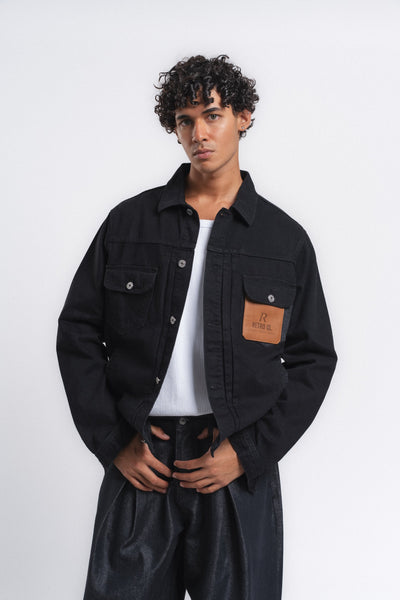 Rider Cep Detaylı Denim Ceket Siyah ürün görseli 6