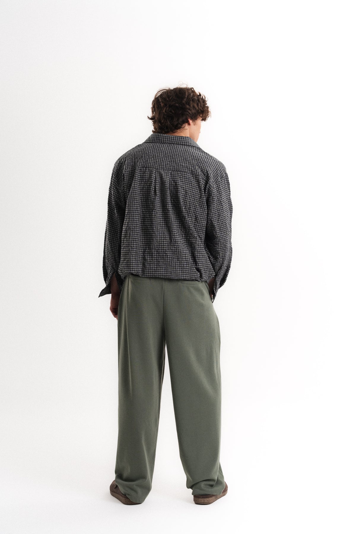 Kareli Oversize Crop Kraş Gömlek - Antrasit