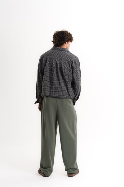 Kareli Oversize Crop Kraş Gömlek - Antrasit