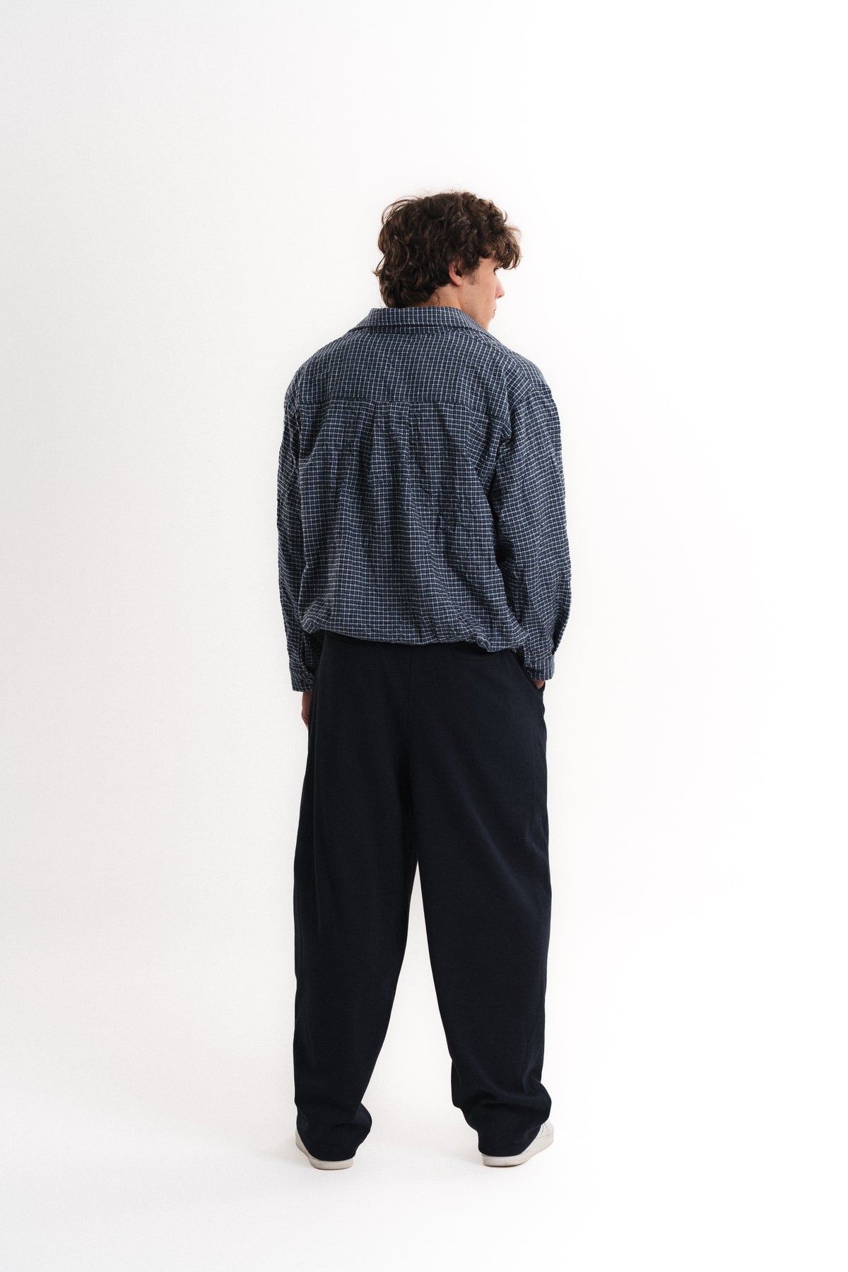 Kareli Oversize Crop Kraş Gömlek - Mavi