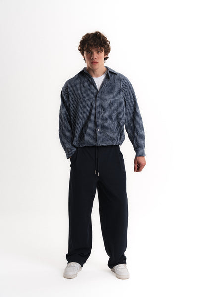 Kareli Oversize Crop Kraş Gömlek - Mavi