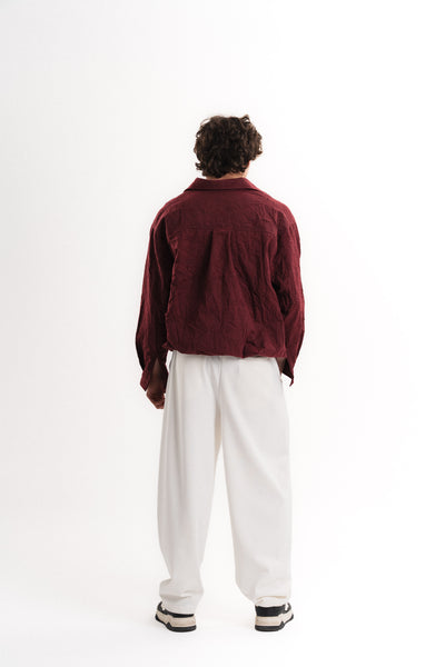 Oversize Crop Kraş Gömlek - Bordo