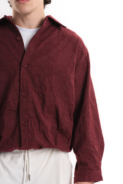 Oversize Crop Kraş Gömlek - Bordo