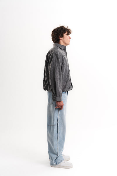 Oversize Crop Kraş Gömlek - Gri