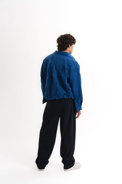 Oversize Crop Kraş Gömlek - Saks Mavisi