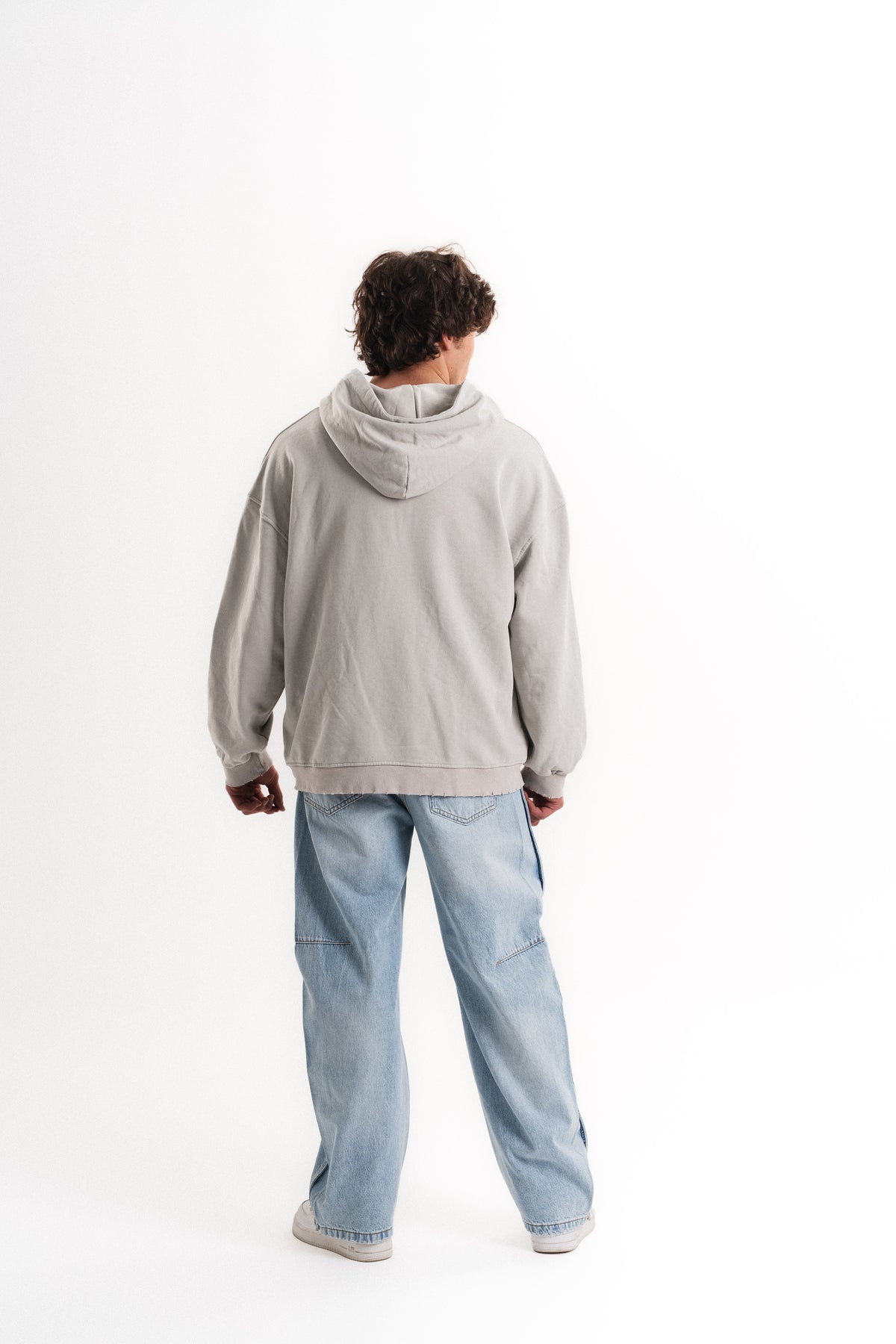 Yarım Fermuarlı Oversize Kapüşonlu Sweatshirt - Açık Gri
