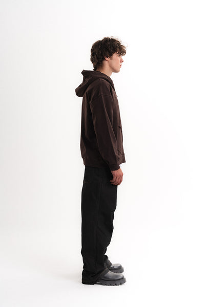 Yarım Fermuarlı Oversize Kapüşonlu Sweatshirt - Kahverengi