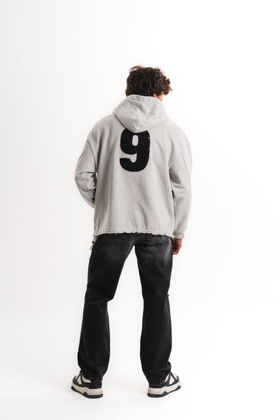 Nakışlı Oversize Kapüşonlu Sweatshirt - Açık Gri