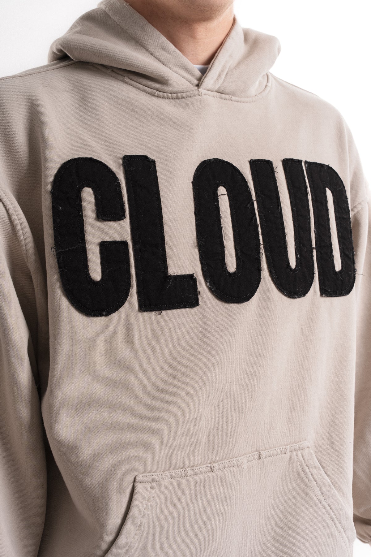 Nakışlı Oversize Kapüşonlu Sweatshirt - Bej