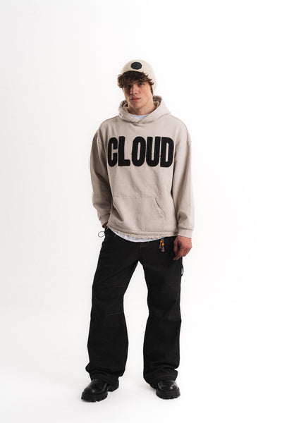 Nakışlı Oversize Kapüşonlu Sweatshirt - Bej