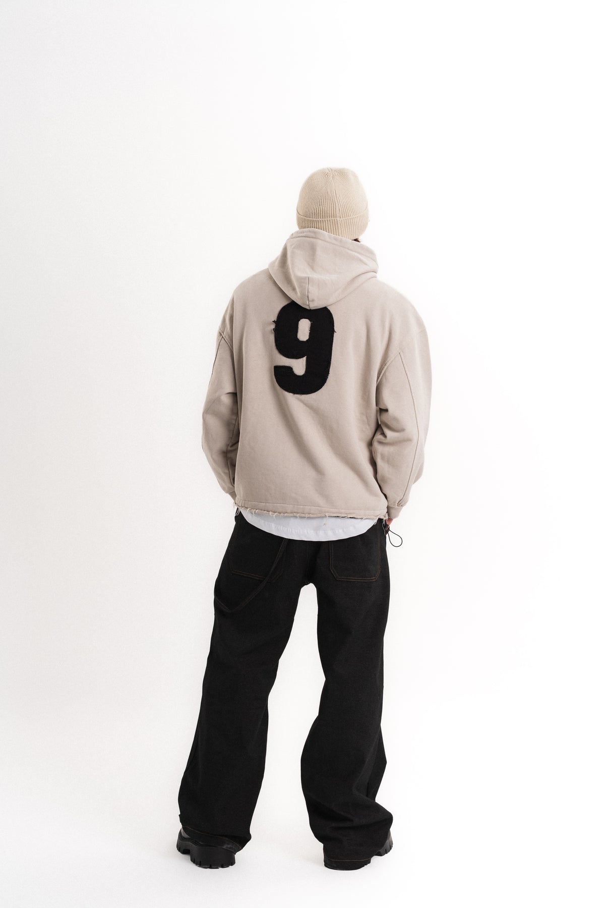 Nakışlı Oversize Kapüşonlu Sweatshirt - Bej