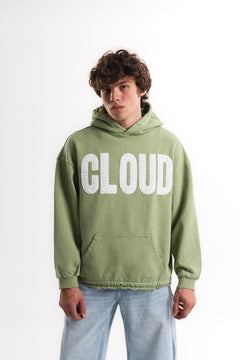 Nakışlı Oversize Kapüşonlu Sweatshirt - Çağla Yeşili
