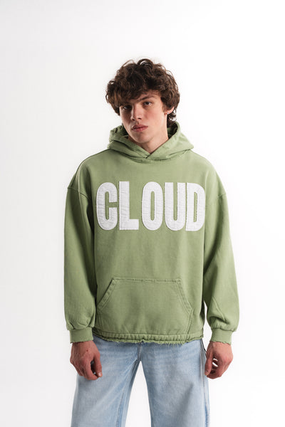 Nakışlı Oversize Kapüşonlu Sweatshirt - Çağla Yeşili