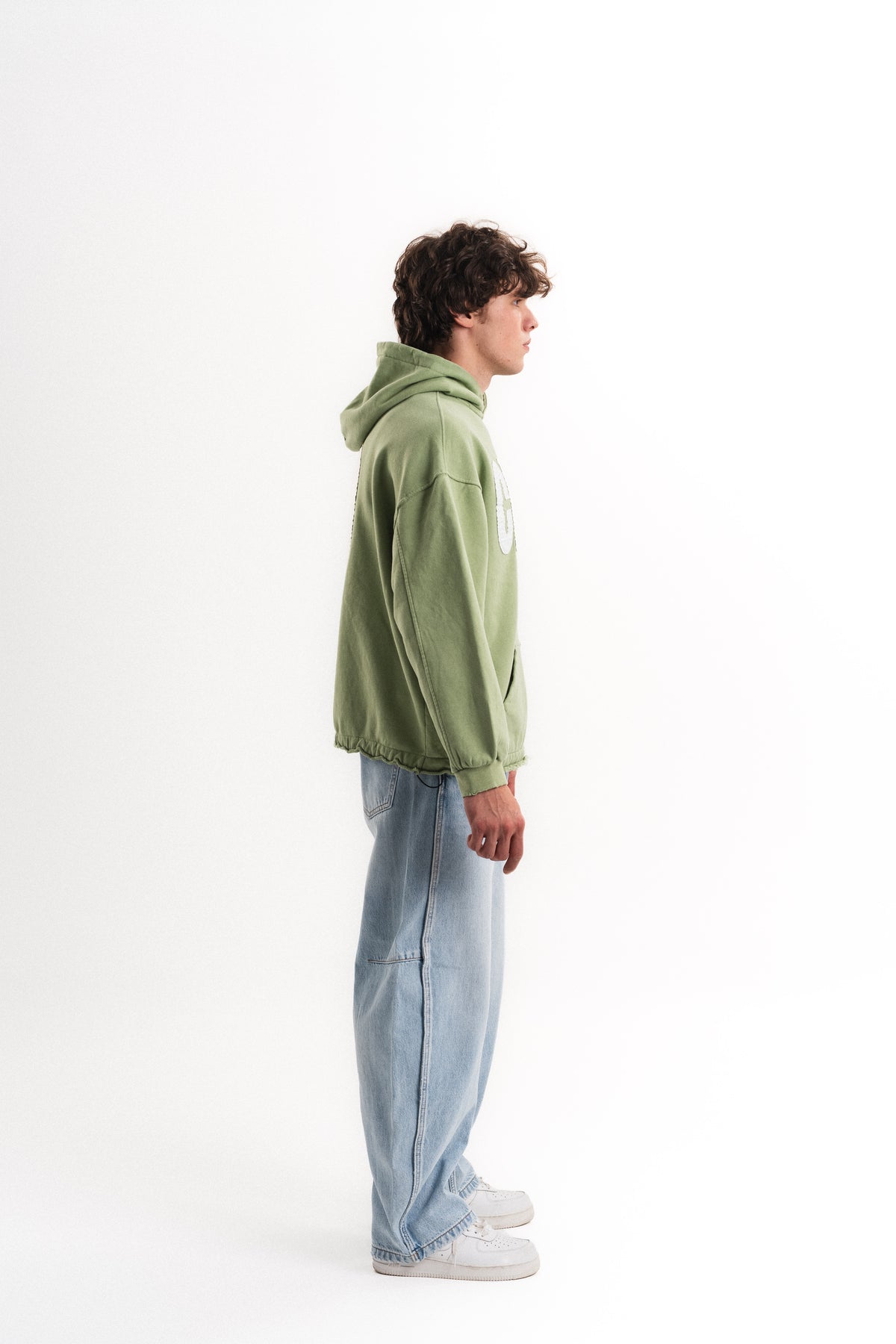Nakışlı Oversize Kapüşonlu Sweatshirt - Çağla Yeşili