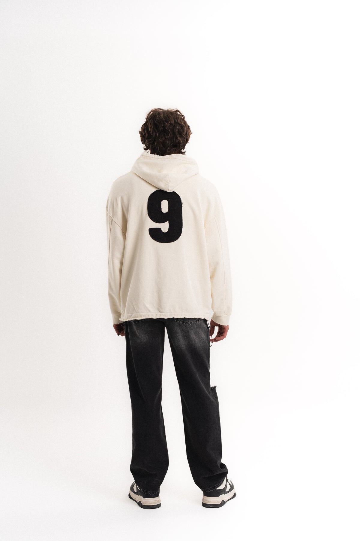 Nakışlı Oversize Kapüşonlu Sweatshirt - Ekru