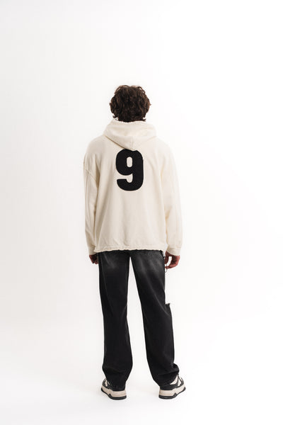 Nakışlı Oversize Kapüşonlu Sweatshirt - Ekru