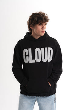 Nakışlı Oversize Kapüşonlu Sweatshirt - Siyah