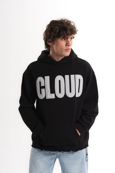Nakışlı Oversize Kapüşonlu Sweatshirt - Siyah