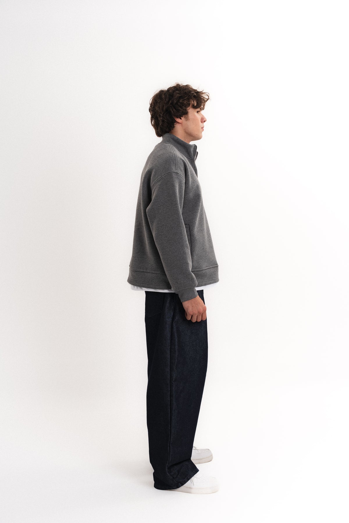 Oversize Yarım Fermuarlı Üç İplik Sweatshirt - Antrasit