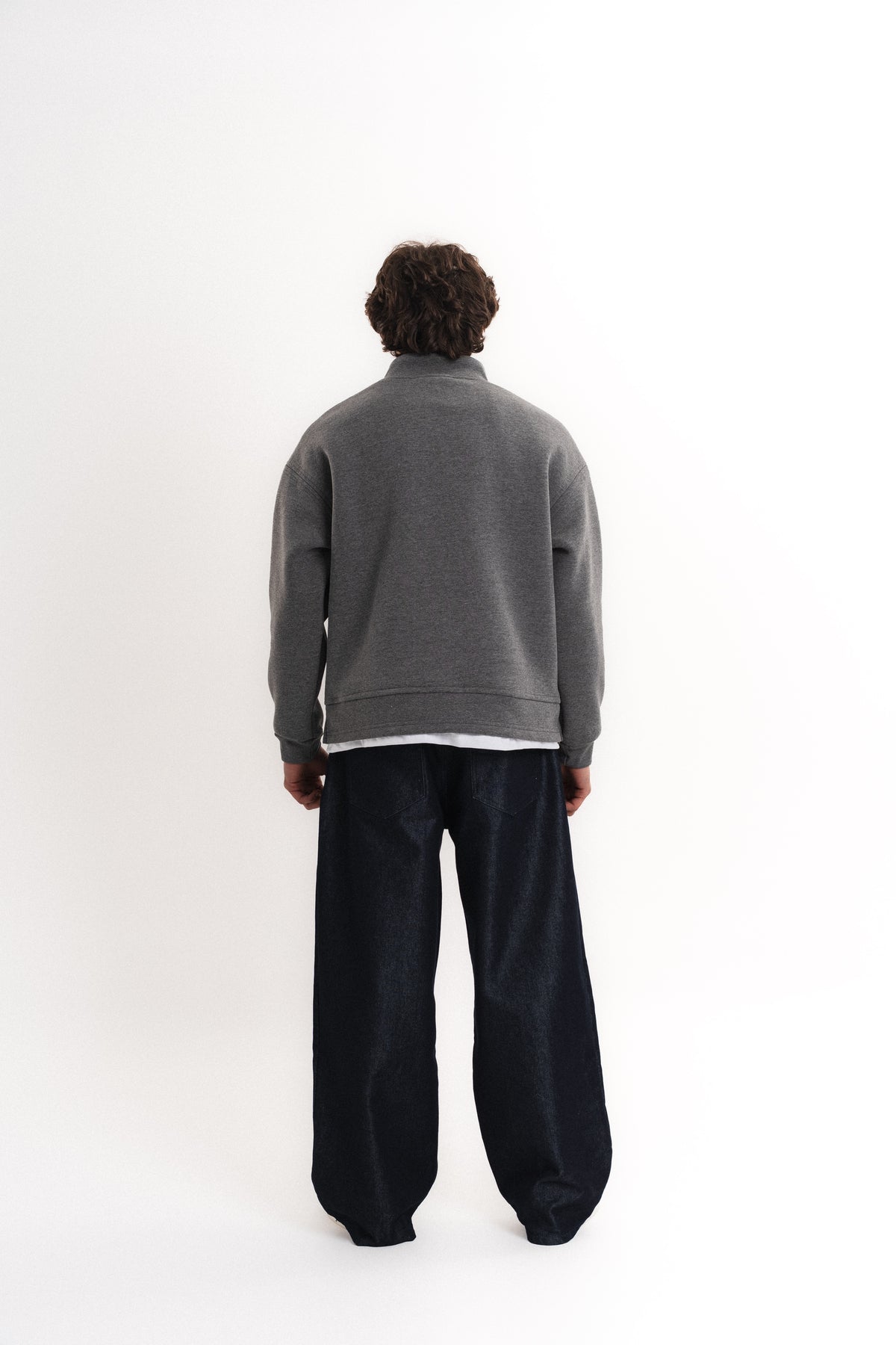 Oversize Yarım Fermuarlı Üç İplik Sweatshirt - Antrasit