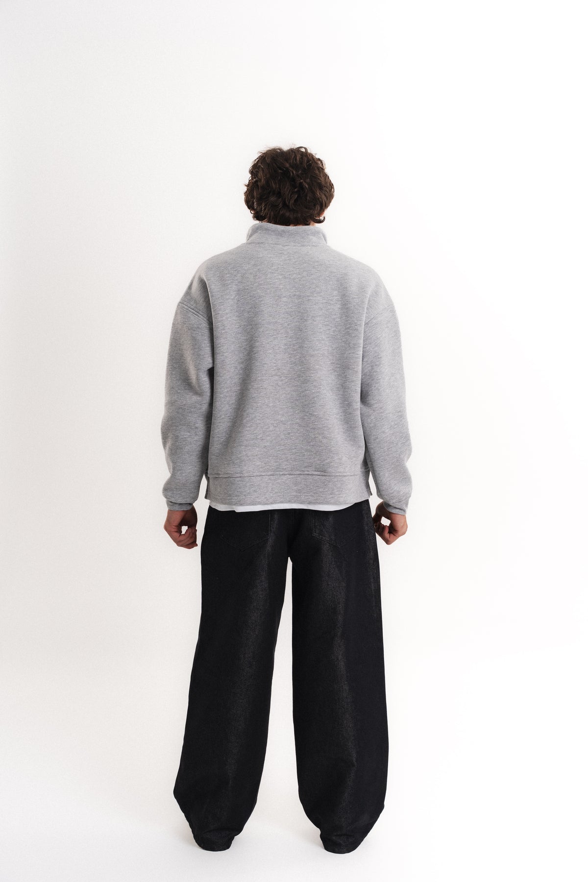 Oversize Yarım Fermuarlı Üç İplik Sweatshirt - Gri