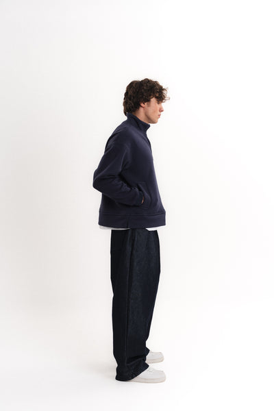 Oversize Yarım Fermuarlı Üç İplik Sweatshirt - Lacivert