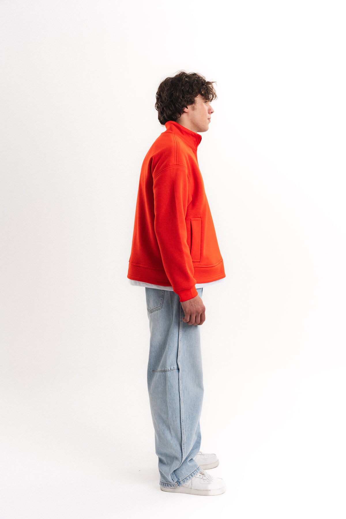 Oversize Yarım Fermuarlı Üç İplik Sweatshirt - Turuncu