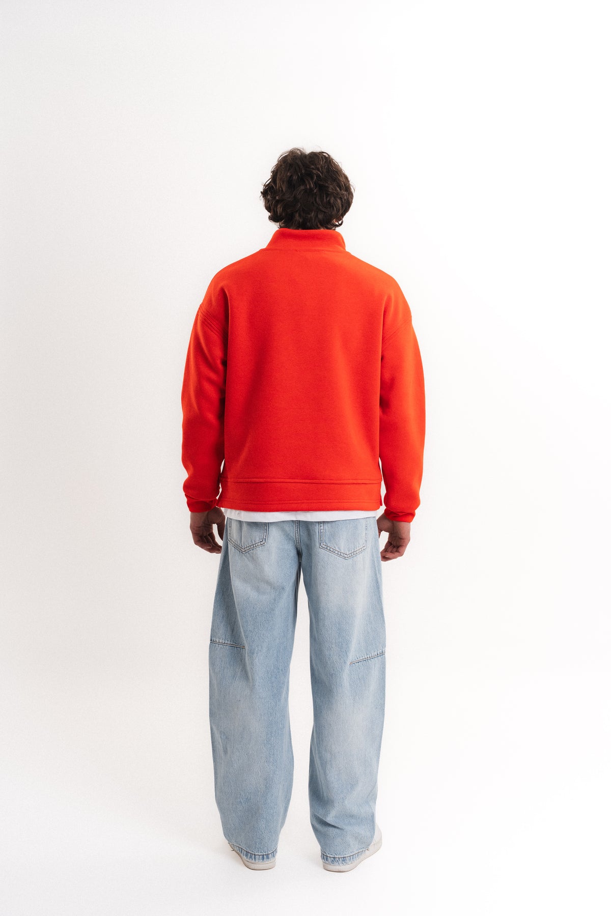 Oversize Yarım Fermuarlı Üç İplik Sweatshirt - Turuncu