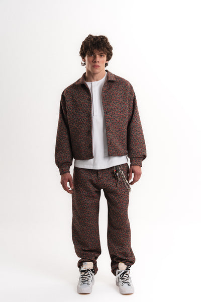 Leopar Desenli Oversize Crop Ceket - Bordo