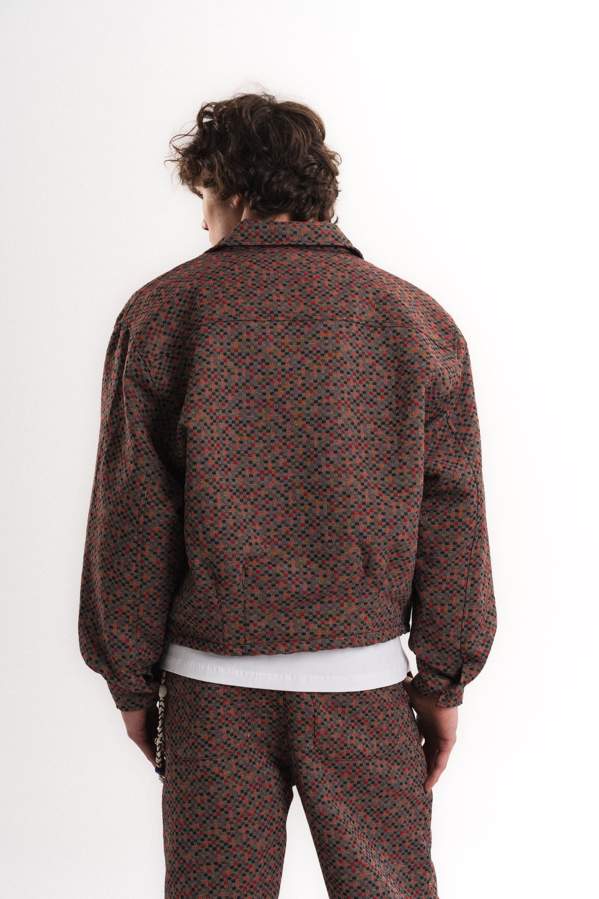Leopar Desenli Oversize Crop Ceket - Bordo