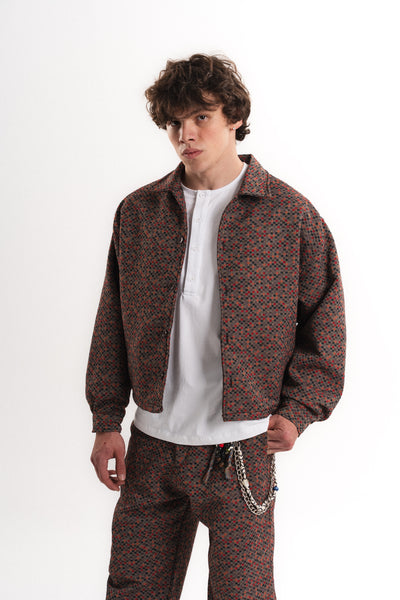 Leopar Desenli Oversize Crop Ceket - Bordo