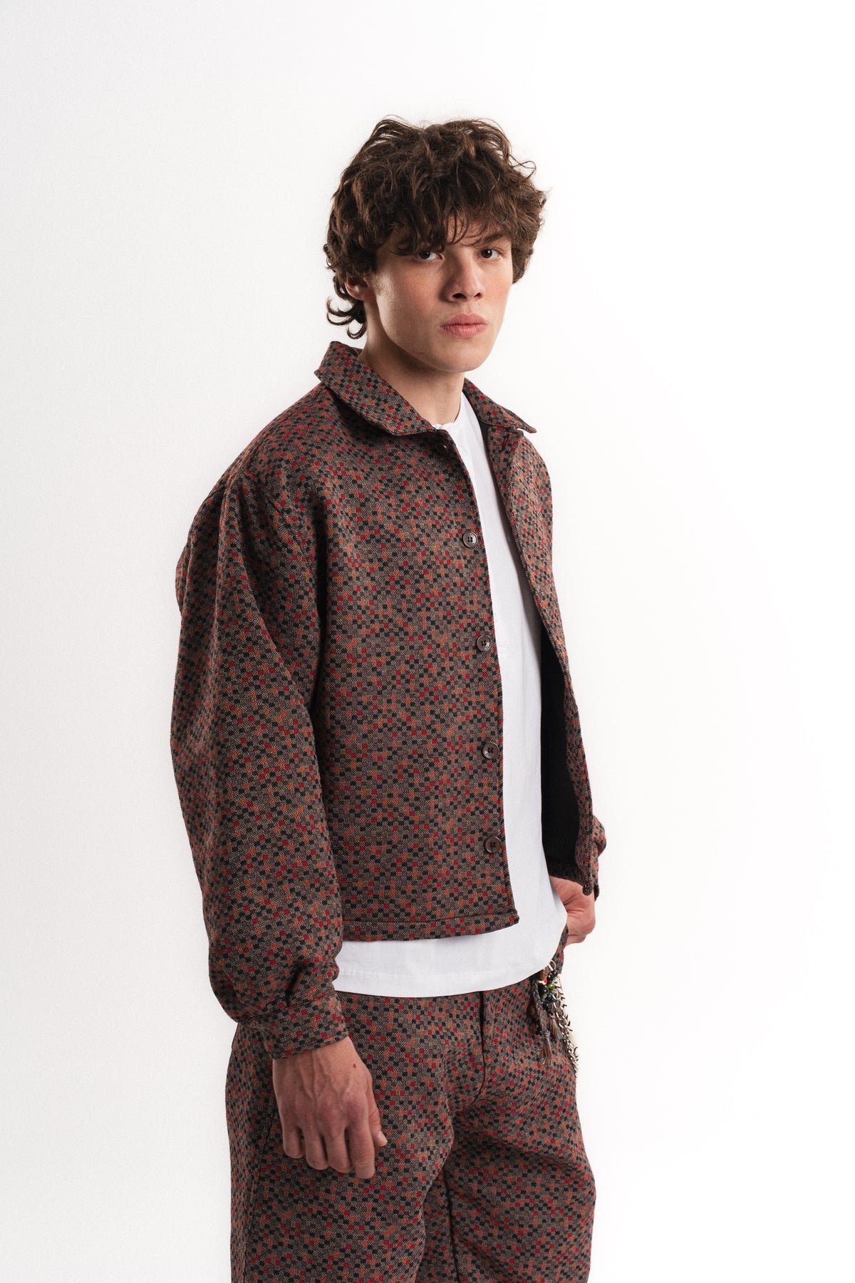 Leopar Desenli Oversize Crop Ceket - Bordo