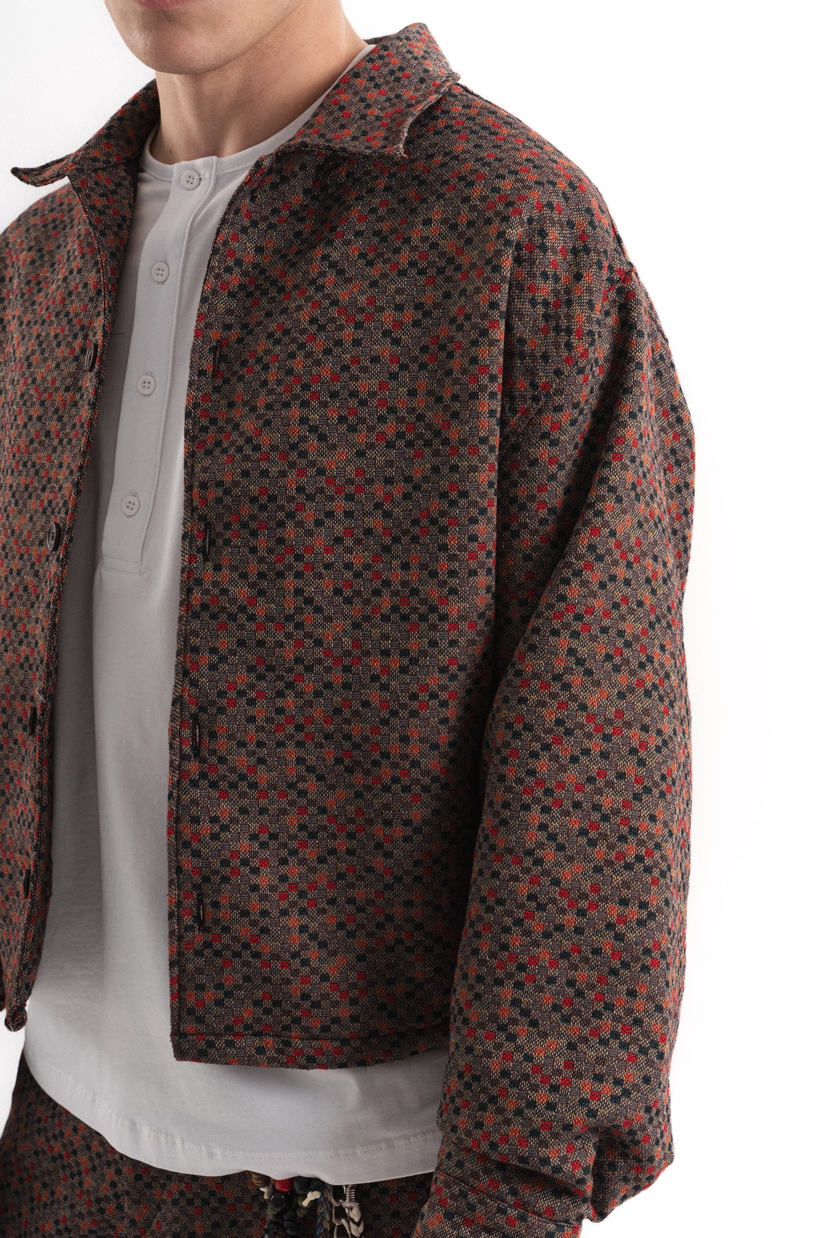 Leopar Desenli Oversize Crop Ceket - Bordo