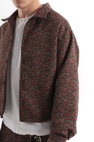 Leopar Desenli Oversize Crop Ceket - Bordo