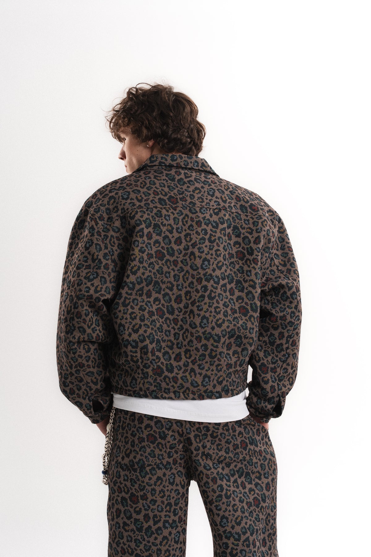 Leopar Desenli Oversize Crop Ceket - Haki