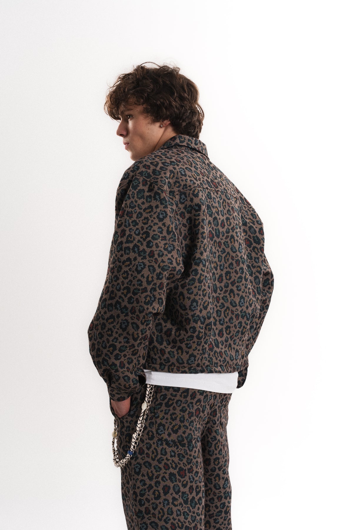 Leopar Desenli Oversize Crop Ceket - Haki