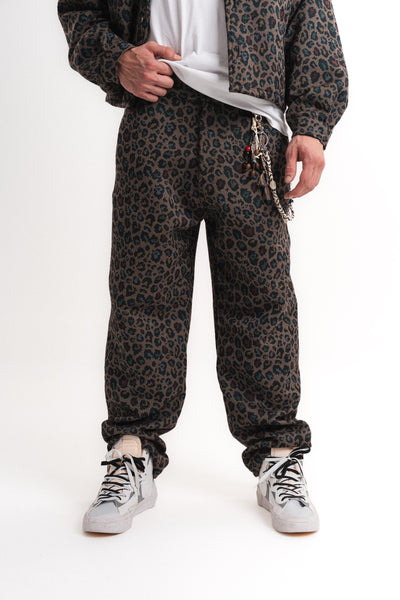 Leopar Desenli Baggy Pantolon - Haki