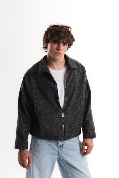 Oversize Crop Fermuarlı Molime Ceket - Antrasit