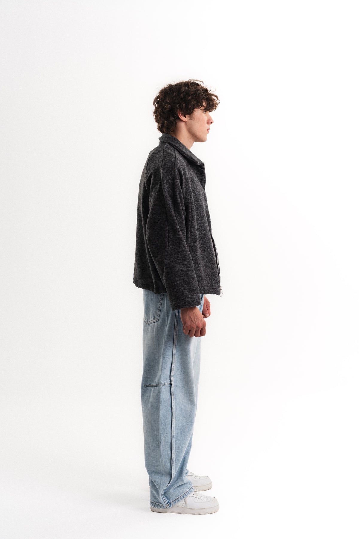 Oversize Crop Fermuarlı Molime Ceket - Antrasit